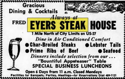 Fred Eyers Steak House (Zum Nordhaus) - Sept 1967 Ad (newer photo)